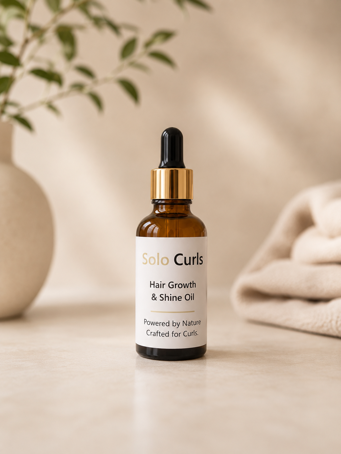 Solo Curls handmade amber dropper bottle of hair oil